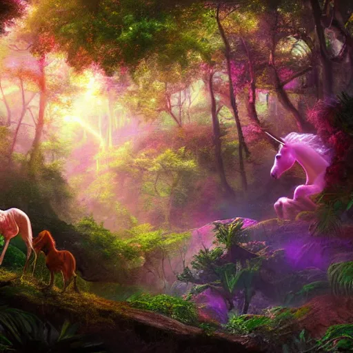 Prompt: Portrait of a unicorn in a fantasy forrest, lisa frank, craig mullins, octane, 8k, detailed illustration