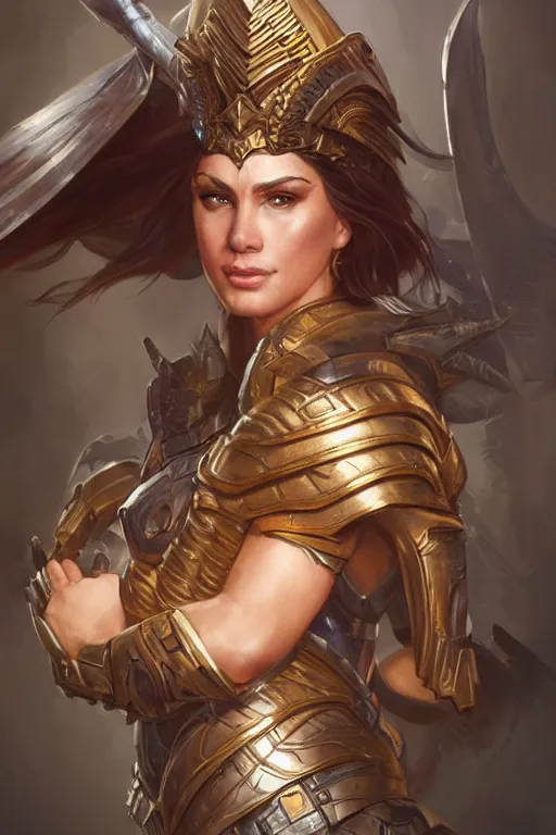 Image similar to amazon valkyrie athena, d & d, fantasy, portrait, highly detailed, headshot, digital painting, trending on artstation, concept art, sharp focus, illustration, art by artgerm and greg rutkowski and magali villeneuve