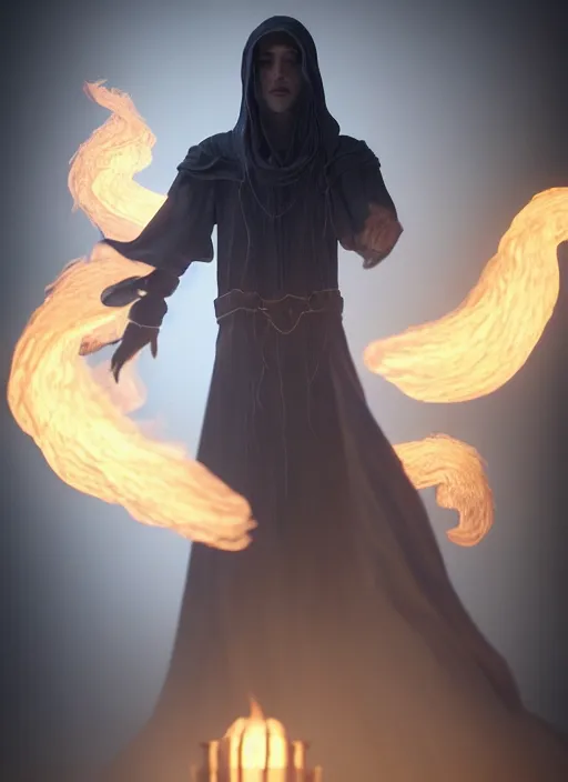 Image similar to slose - up shot, highly detailed stunning image of ghost sorcerer full body!! 3 d octane render, unreal engine, hyper realistic, realistic, soft illumination, surrounded in dask wispy smoke!! trending artstation