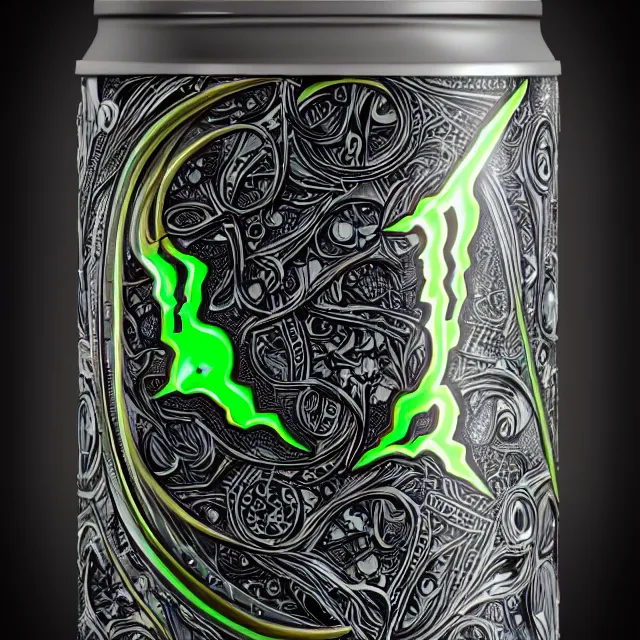 Image similar to aluminian can of monster energy drink, intricate and very very beautiful and elegant, highly detailed, digital painting, artstation, concept art, illustration