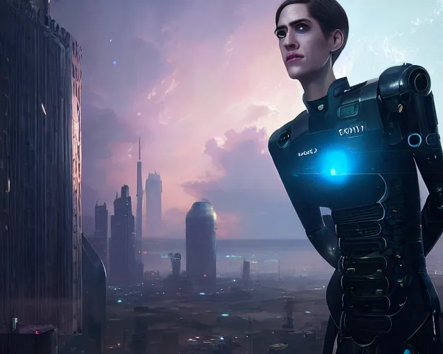 Image similar to highly detailed portrait of allison williams as an android, in detroit : become human, stephen bliss, unreal engine, fantasy art by greg rutkowski, loish, rhads, ferdinand knab, makoto shinkai and lois van baarle, ilya kuvshinov, rossdraws, tom bagshaw, global illumination, radiant light, detailed and intricate environment