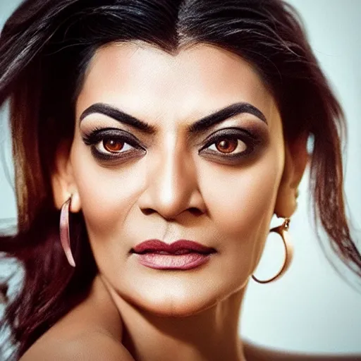 Prompt: “ a masterpiece face portrait of Sushmita Sen , cinematic lighting”