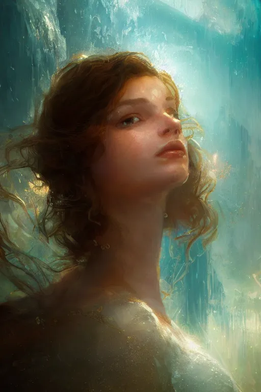 Image similar to Atlantis princess, gorgeous, close-up portrait, intricate, elegant, volumetric lighting, scenery, digital painting, highly detailed, artstation, sharp focus, illustration, concept art, ruan jia, steve mccurry