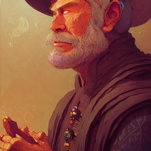 Prompt: a detailed portrait of a wizard, by victo ngai and justin gerard, digital art, realistic painting, very detailed, fantasy, dnd, character design, trending on artstation