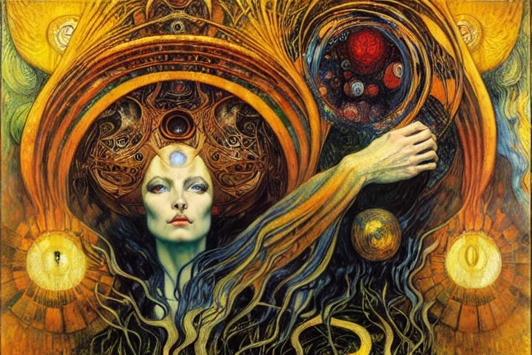 Image similar to Divine Chaos Engine by Karol Bak, Jean Delville, William Blake, Gustav Klimt, and Vincent Van Gogh, symbolist, visionary