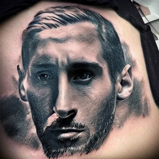 Prompt: realistic tattoo sketch of a lionel messi face double exposure mountain scenery, in the style of matteo pasqualin, amazing detail, sharp, faded