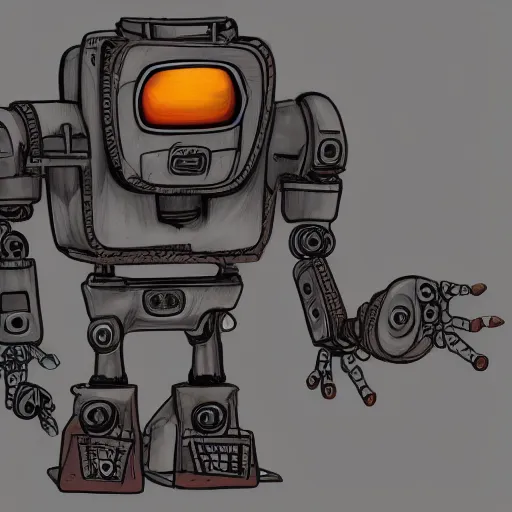 Prompt: a drawing of a robot with a lot of stuff on top of it, concept art by Nyuju Stumpy Brown, deviantart contest winner, toyism, concept art, apocalypse art, 2d game art