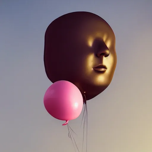 Image similar to a woman [ who has a balloon head ]!! floating into the sky, [ 4 k digital art ]!!, [ trending on cgsociety ]!!, cgsociety contest winner, 4 k quality, zbrush, mannerism
