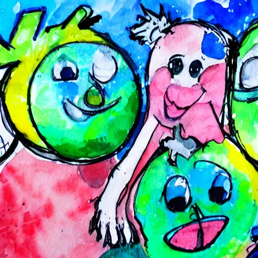 Prompt: happy smiling faces + water Color paint + line drawing :: Painted with Watercolors :: Concept Art