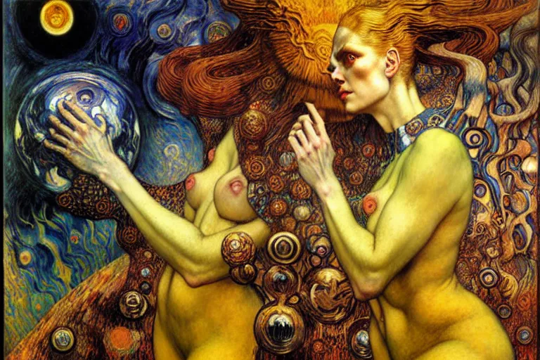 Image similar to Divine Chaos Engine by Karol Bak, Jean Delville, William Blake, Gustav Klimt, and Vincent Van Gogh, symbolist, visionary