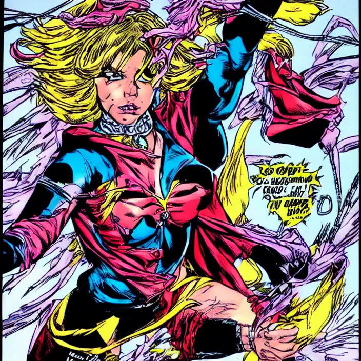 Image similar to a beautiful female angel fighting spawn, fierce, powers, comic, art by todd mcfarlane