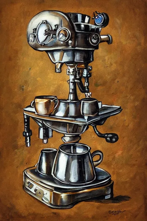 Image similar to steampunk espresso machine painting