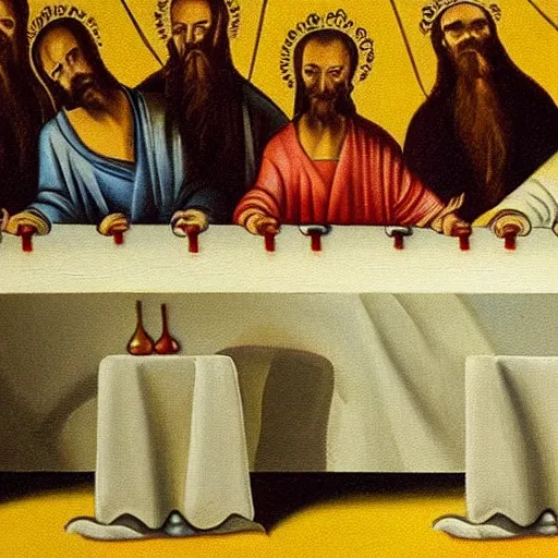 Image similar to a painting The Last Supper in Dali style