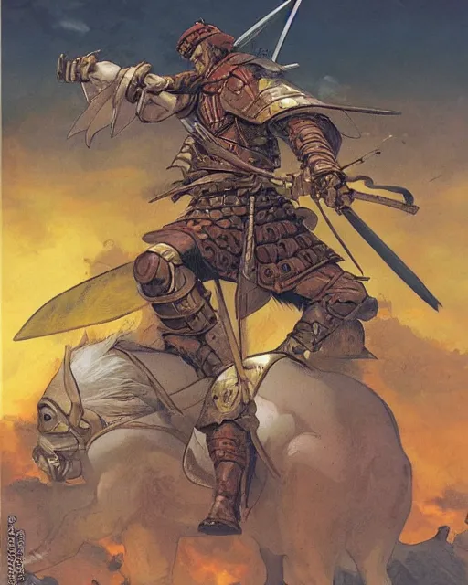 Prompt: portrait of a spanish conquistador in battle, by daniel zrom, masamune shirow, josan gonzales and studio ghibli