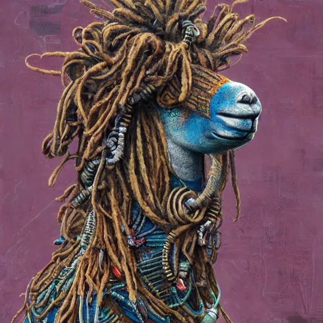 Image similar to llama with dreadlocks, industrial scifi, by mandy jurgens, ernst haeckel, el anatsui, by hsiao, james jean