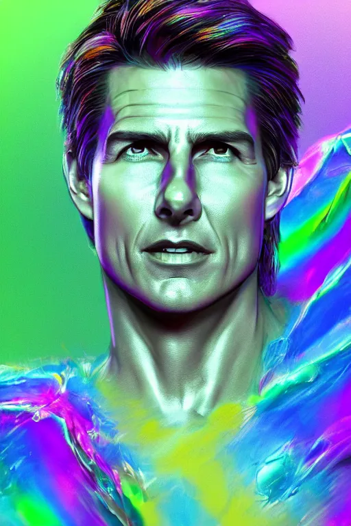 Image similar to a hyperdimensional jester, tom cruise, neon rainbow quartz, gemstone, 4k detailed hyperrealistic digital photo by Andy Thomas, Mario Martinez, Daniel Mirante, Gustave Dore, Artstation, CGsociety