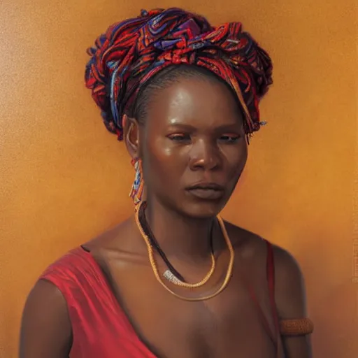 Image similar to portrait of a zimbabwean woman ( 3 5 ) from zimbabwe in 2 0 2 1, an oil painting by ross tran and thomas kincade