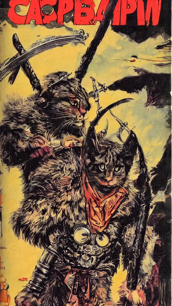 Image similar to 1 9 8 0 s pulp sci fi magazine illustration of a barbarian cat warrior by ralph bakshi