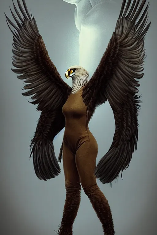 Prompt: epic professional digital art of attractive female human - eagle hybrid animal, wearing human air force jumpsuit, humanoid feathered head, eagle beak, by lisa roet, sam leach, leesha hannigan, wayne haag, artstation, cgsociety, epic, much wow, much detail, gorgeous, detailed, cinematic, masterpiece