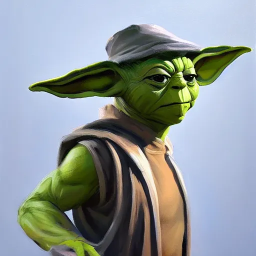 Image similar to greg manchess portrait painting of yoda as overwatch character, medium shot, asymmetrical, profile picture, organic painting, sunny day, matte painting, bold shapes, hard edges, street art, trending on artstation, by huang guangjian and gil elvgren and sachin teng