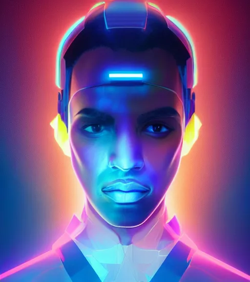 Image similar to symmetry!! egyptian prince of technology, solid cube of light, hard edges, product render retro - futuristic poster scifi, lasers and neon circuits, brown skin man egyptian prince, intricate, elegant, highly detailed, digital painting, artstation, concept art, smooth, sharp focus, illustration, dreamlike, art by artgerm