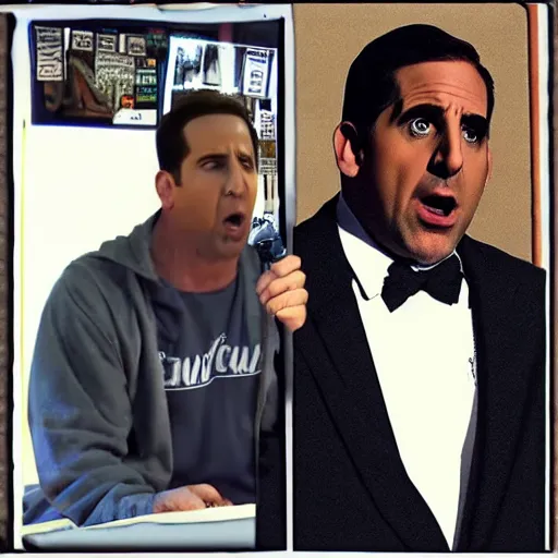 Prompt: michael scott wearing rapper clothes singing