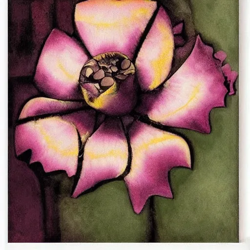 Image similar to The experimental art is a beautiful and haunting work of art of a series of images that capture the delicate beauty of a flower in the process of decaying. The colors are muted and the overall effect is one of great sadness. warm light by Karl Schmidt-Rottluff, by Olivier Bonhomme, by Rodney Matthews organic