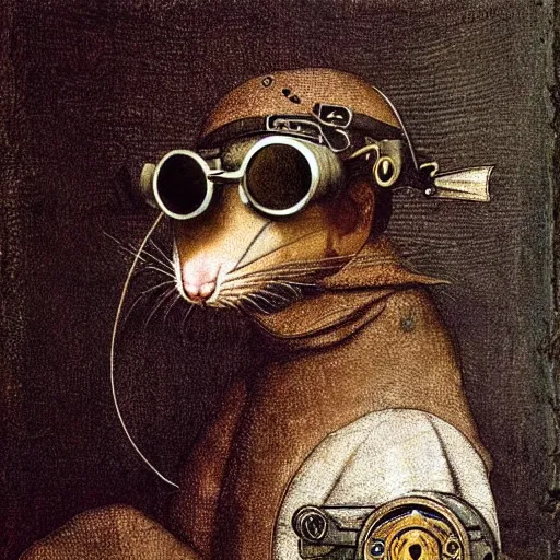 Image similar to a rat with steampunk googles, by Leonardo DaVinci