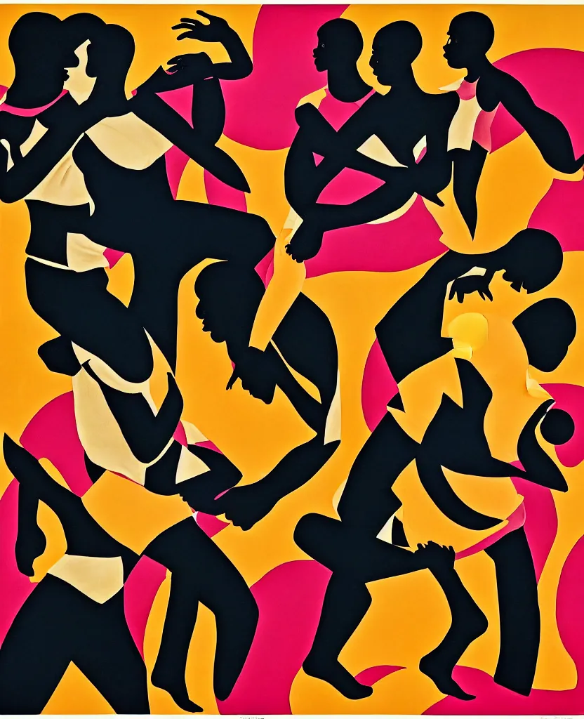 Prompt: a collage of a man and a woman dancing, a poster by robert colescott, behance, black arts movement, poster art, concert poster, artwork