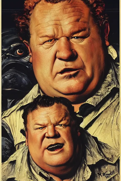 Prompt: dynamic upper body portrait of ray winstone as a toad hybrid and dressed as baron harkonnen, by norman rockwell and boris vallejo