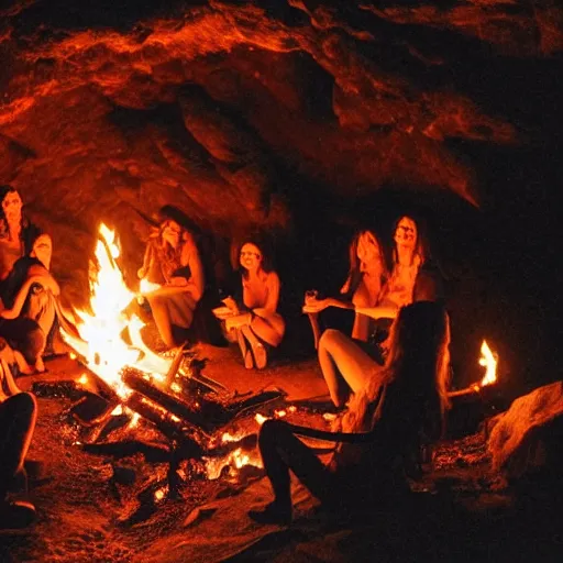 Image similar to a witches coven around a fire in a cave