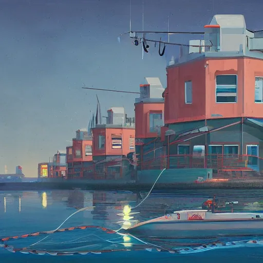 Image similar to yachting club by simon stalenhag