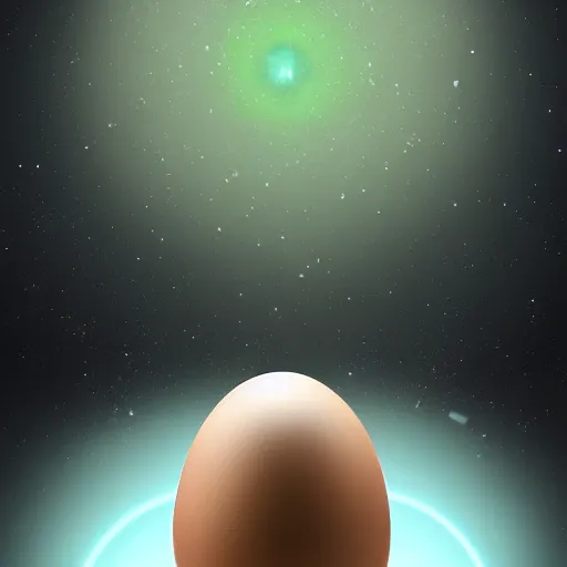 Image similar to A mechanical egg being powered by cosmic fuel, digital art