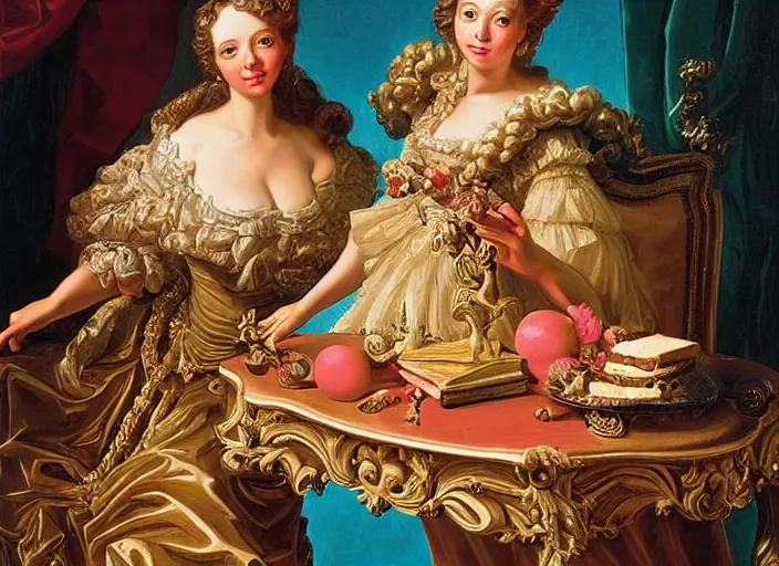 Prompt: baroque rococo painting portrait 😩 by Greg Hildebrandt high detail fancy cake