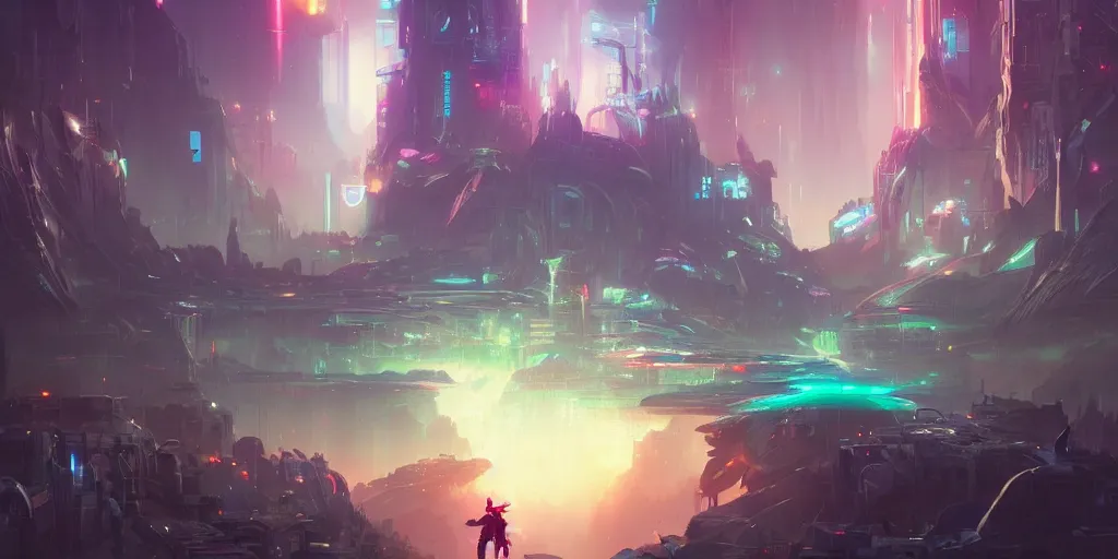 Image similar to cyberpunk world as seen from outer space concept art by pete mohrbacher and artgerm and wlop and greg rutkowski, digital art, highly detailed, intricate, sci-fi, neon colors, sharp focus, Trending on Artstation HQ, deviantart, unreal engine 5, 4K UHD image