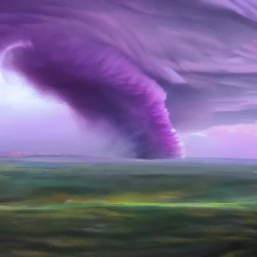 Image similar to a tornado in the distant purple landscape, hdr, artstation, shuttershock, 4 dimensions