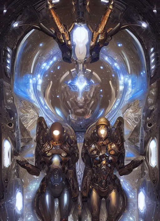 Image similar to digital _ painting _ of _ celestial beings, futuristic _ by _ filipe _ pagliuso _ and _ justin _ gerard _ symmetric _ fantasy _ highly _ detailed _ realistic _ intricate _ port