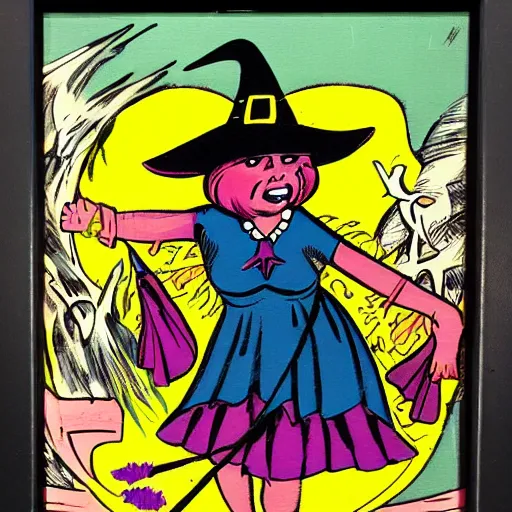 Image similar to a 1 9 8 0 s comic book painting of a witch