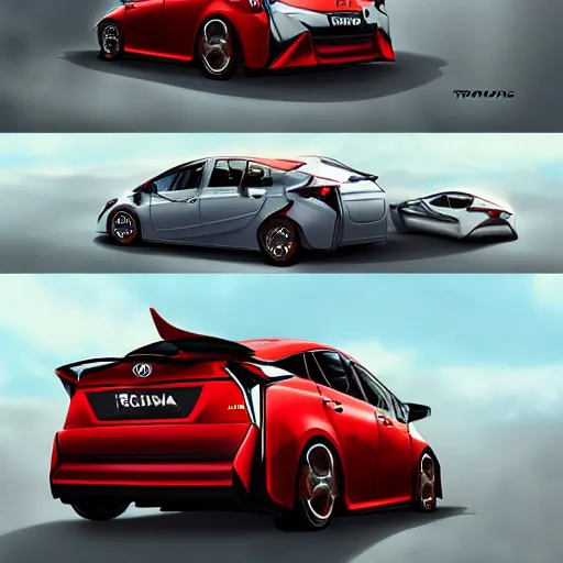 Image similar to toyota prius / ironman chimera, elements of both prius car and ironman superhero, cgsociety, artstation