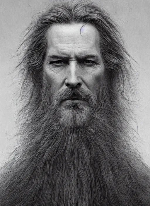 Prompt: portrait of a white man with long hairs, art by James Jean and Wayne Barlowe, high detail, cinematic, cgsociety 8k