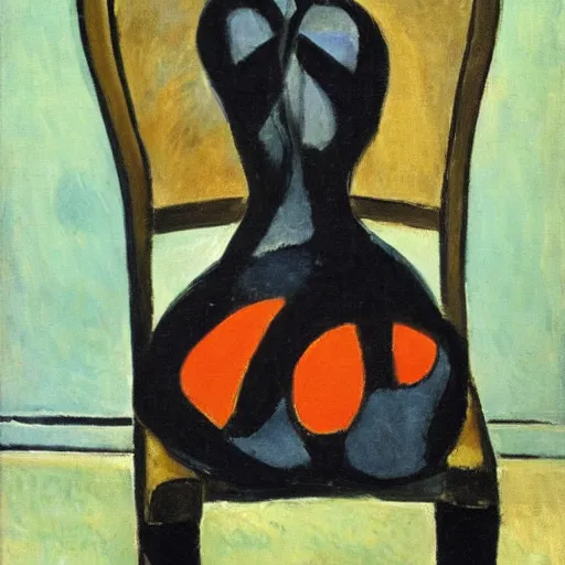 Prompt: an oil painting by matisse of marvel black widow sitting on a chair,