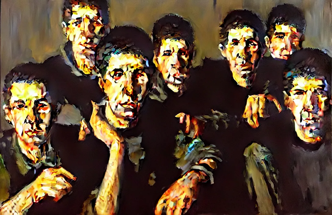 Image similar to portrait of the beastie boys!!!!!!!!!!!!!!!!!!!!!!!!!!!, detailed face, detailed painting,, epic lighting, by ilya repin, phil hale and kent williams