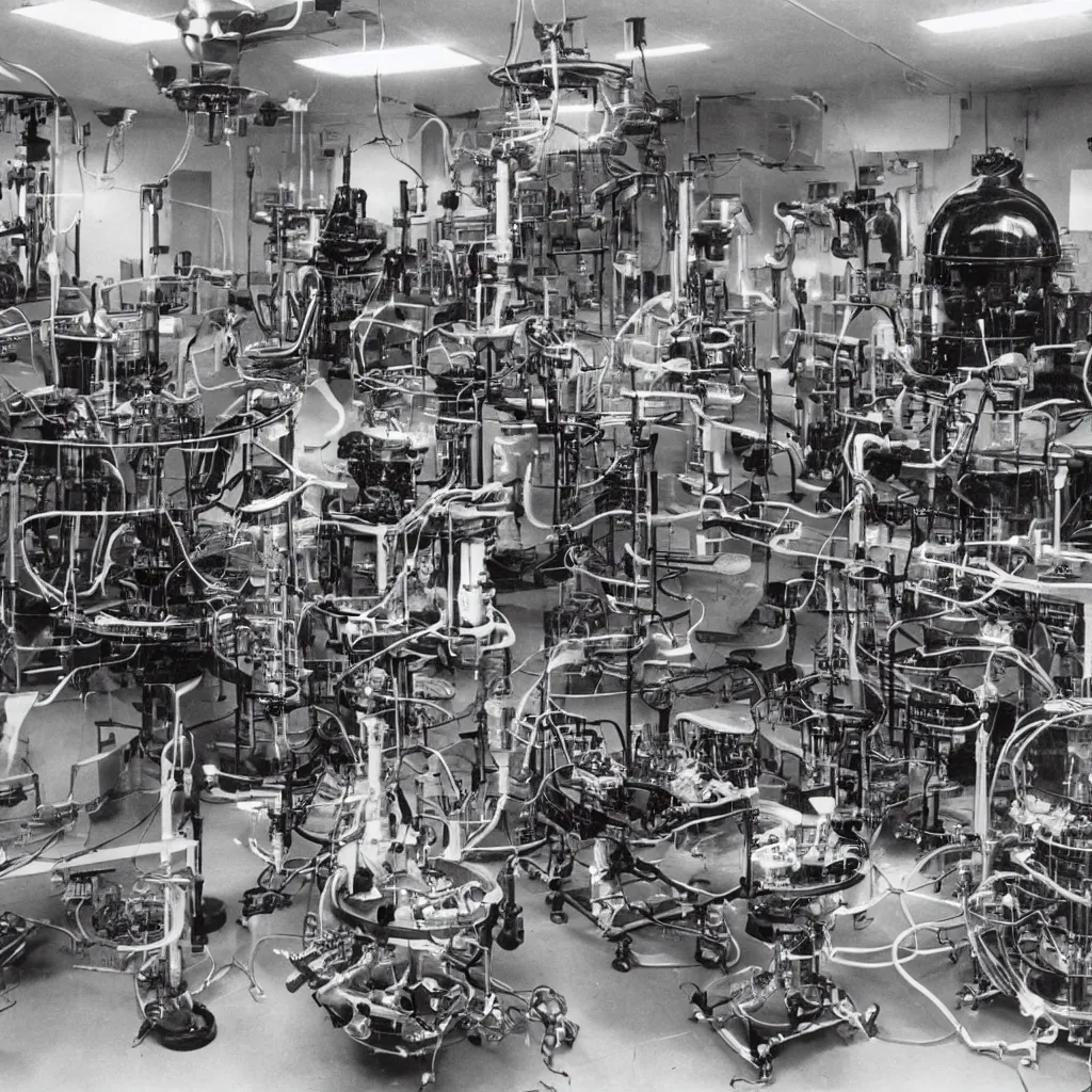 Prompt: interior photo of alien laboratory with strange devices