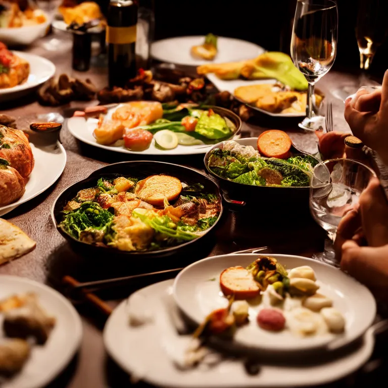 Prompt: close - up focused dslr photograph of an slovenian dinner, 8 k, high detail, volumetric lighting, hyperrealism, aesthetically pleasing, studio lighting, trending