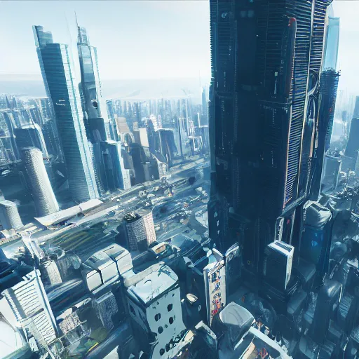 Prompt: « photorealistic, unreal engine 5, highly detailed, attractive, sexy, hot, girl, black hair, middle length hair, ghost in the shell, view on the top of a skyscraper, cyberpunk city, 4 k »