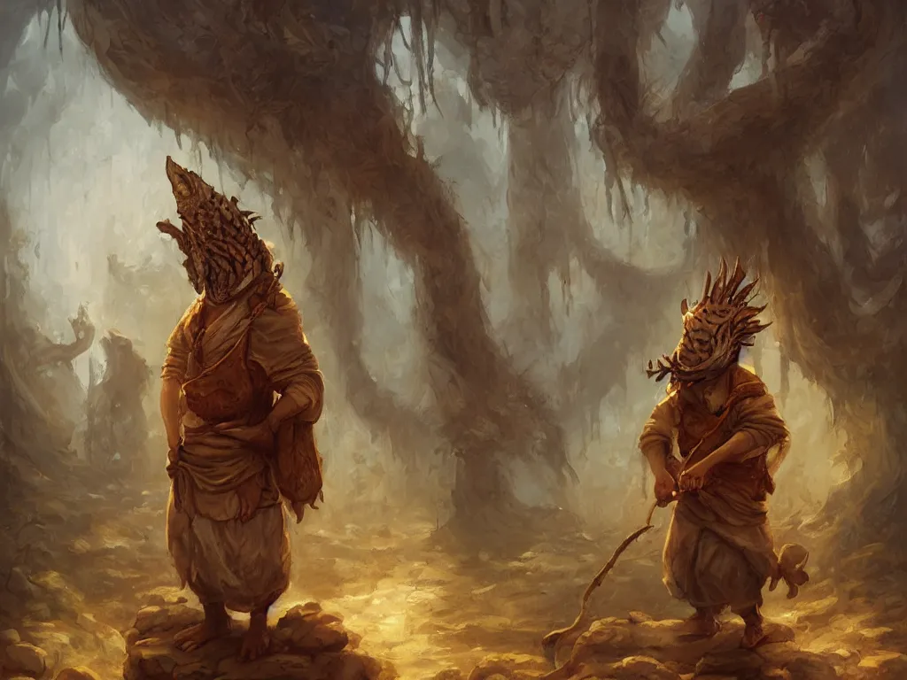 Prompt: man wearing with fish head wearing linen clothing by andreas rocha, by justin gerard, by anato finnstark