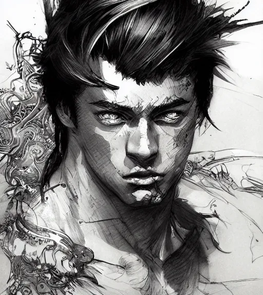 Image similar to portrait of anime zyzz, pen and ink, intricate line drawings, by craig mullins, ruan jia, kentaro miura, greg rutkowski, loundraw