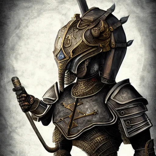 Prompt: elephantine armored knight, anthropomorphic, humanoid, elephant head, dungeons and dragons fantasy illustration