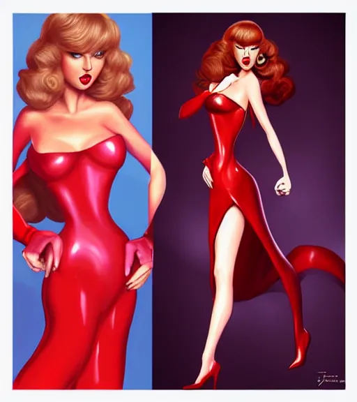 Image similar to Taylor Swift cosplaying as jessica rabbit, by artgerm, WLOP, deviantart