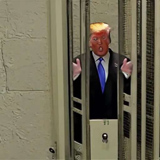 Prompt: trail cam footage of donald trump in jail spooky